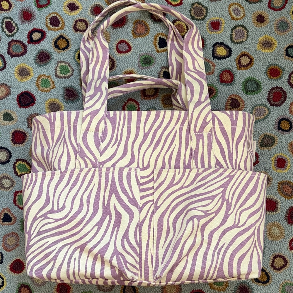 Dagne Dover large Vida organic cotton tote bag in purple/white zebra print